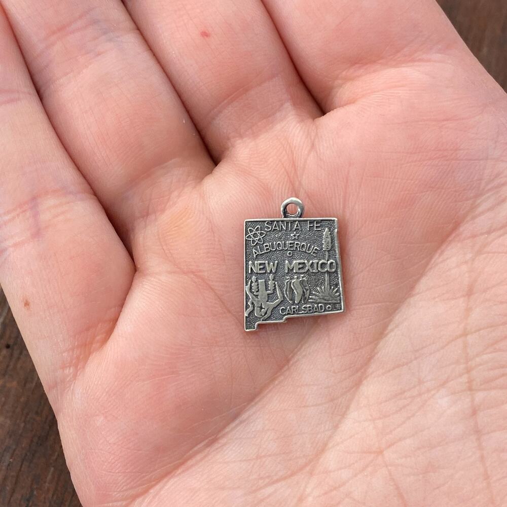 Vintage 925 Sterling Silver "New Mexico" State Map Pendant Bracelet Charm